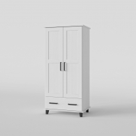 Skandinavská skříň dřevěná SVEG, bílá / šedá, dvoudveřová, 1 zásuvka - 1