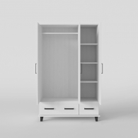 Skandinavská skříň dřevěná SVEG, bílá / šedá, třídveřová, 2 zásuvky - 4