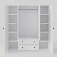Skříň dřevěná PARMA bílá / šedá, čtyřdveřová, 2 zásuvky uprostřed, zrcadlo - 4