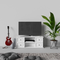TV stolík drevený PARMA biely / šedý, 4 zásuvky, 2 priehradky - 9712