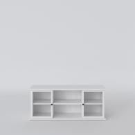 TV stolek dřevěný PARMA bílý / šedý, 2 vitríny, 2 přihrádky - 2